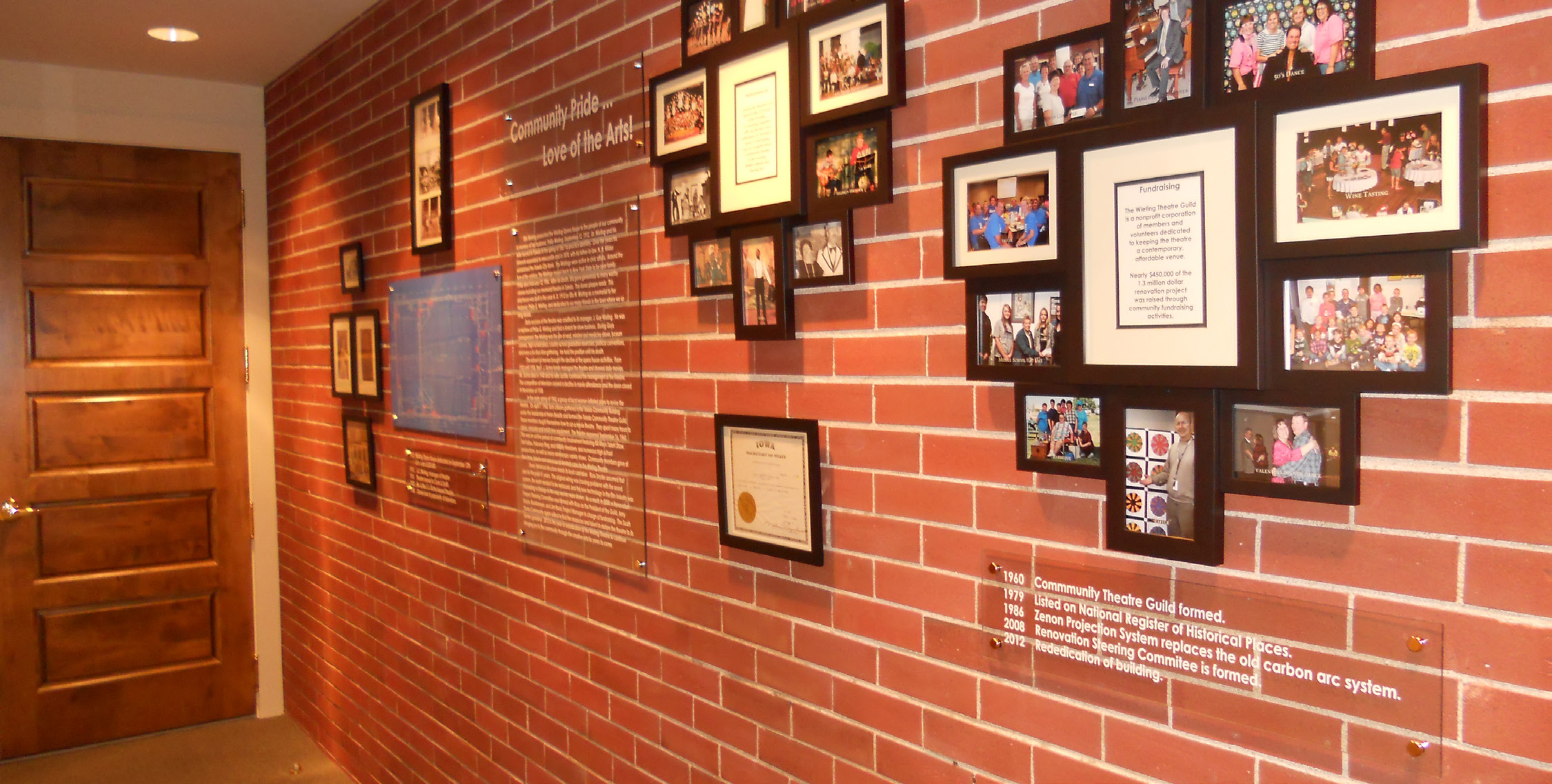 A wall in the Wieting's basement is devoted to the theatre's History. Photo courtesy of Abigail Evans