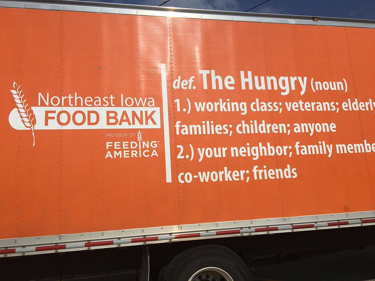 The Northeast Iowa food bank truck vomes to MICA every Thursday to drop off donations for needy families in Grinnell. Photo by Sarah Beisner