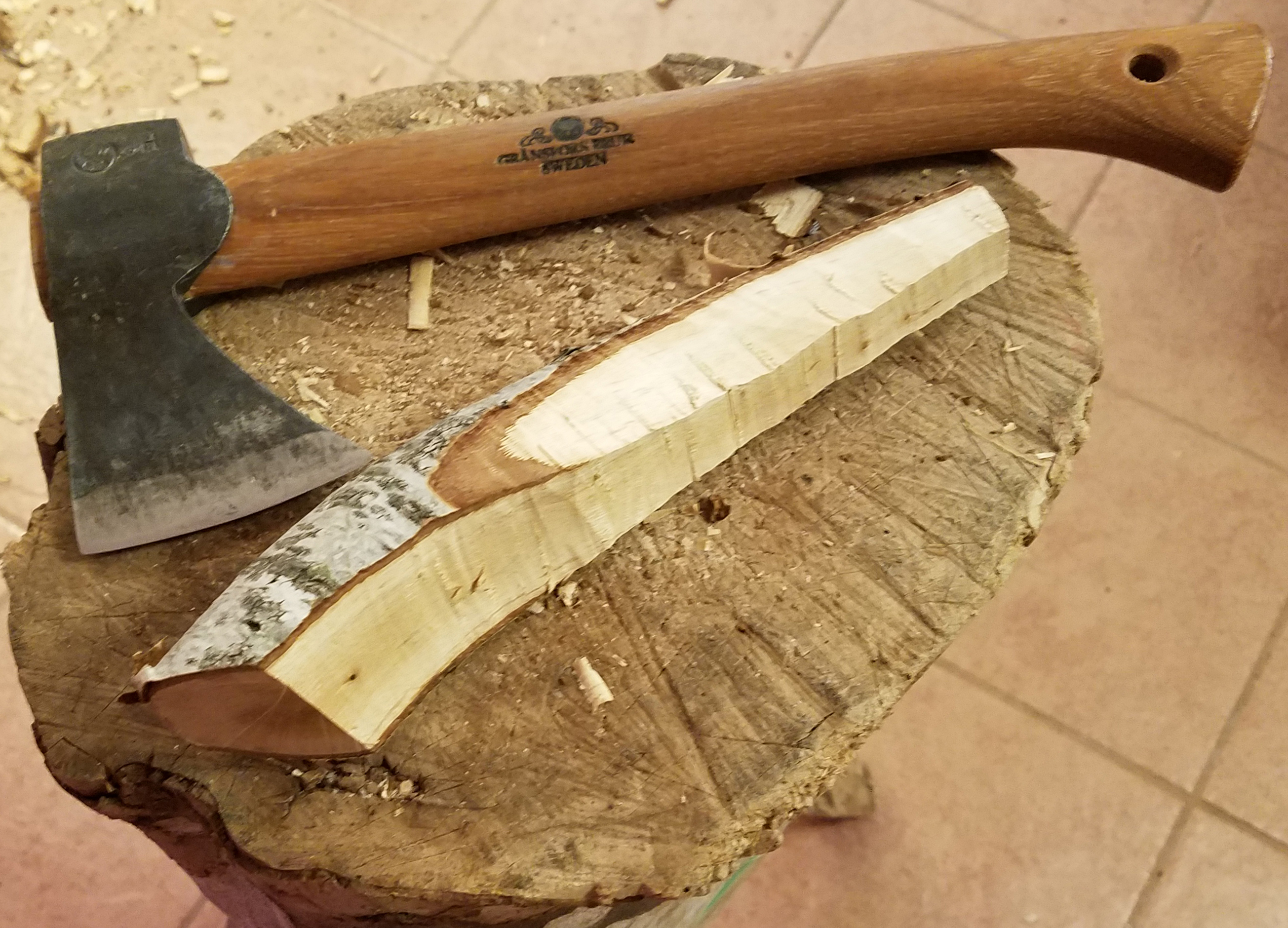 A birch-blank roughed out with an axe