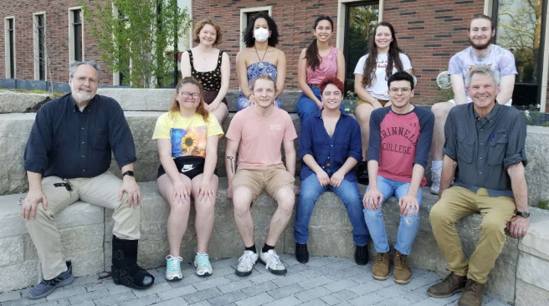 The editorial staff for the Spring 2022 issue of Rootstalk. First row, from left to right: Editor-in-chief Mark Baechtel, Associate Editors Liz Neace, Taylor Kingery, Kendra Bradley, Harrison Kessel, Publisher Jon Andelson. Back row, from left to right: Carlie Duus, Xonzy Gaddis, Hannah Agpoon, Mikayla Trissell, Ian MacMoran. Absent from the photo are Associate Editors Robby Burchit, Avery Hootstein, Zainab Thompson, and Fernando Villatoro-Rodriguez. Photo courtesy of Jon Andelson