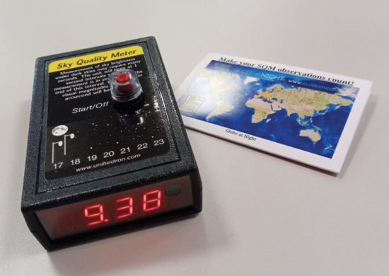 A Unihedron Sky Quality Meter (SQM) and its accompanying information card, given to the author by Dr. J. R. Paulson. SQMs are used to measure sky brightness, an important step in the process of applying to be a dark sky location. Photo by the author.