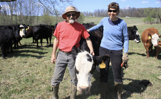 Barney Bahrenfuse and Suzanne Castello on their land outside of Kellogg, Iowa, where they raise livestock including beef cattle, sheep, pork and chickens. In their estimation, solving the food desert problem will take more than planting human-consumable food crops. It will take low-income families being paid a living wage, expanded opportunities for local food distribution, and the preservation of farming wisdom that should be passed on from one generation to the next.