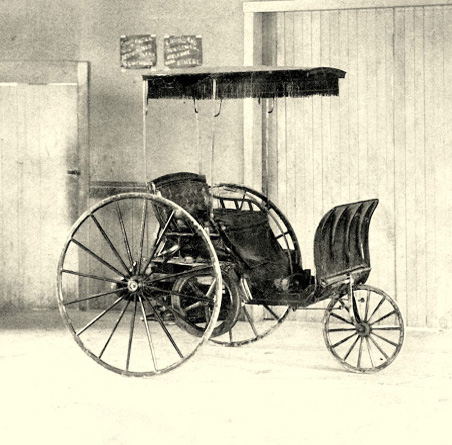 The first working American gasoline car, 1891. Photo courtesy of [Wikimedia Commons](https://en.wikipedia.org/wiki/John_William_Lambert#/media/File:First_American_Gasoline_Automobile.jpg) 