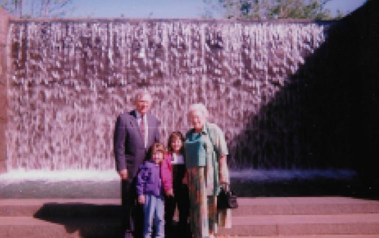 Neal Smith and wife Bea with Great-Granddaughters Madison (center left) and Tayler (center right) in 1996 at the Franklin D. Roosevelt Memorial in Washington, DC. Photo courtesy of tayler ulbirch
