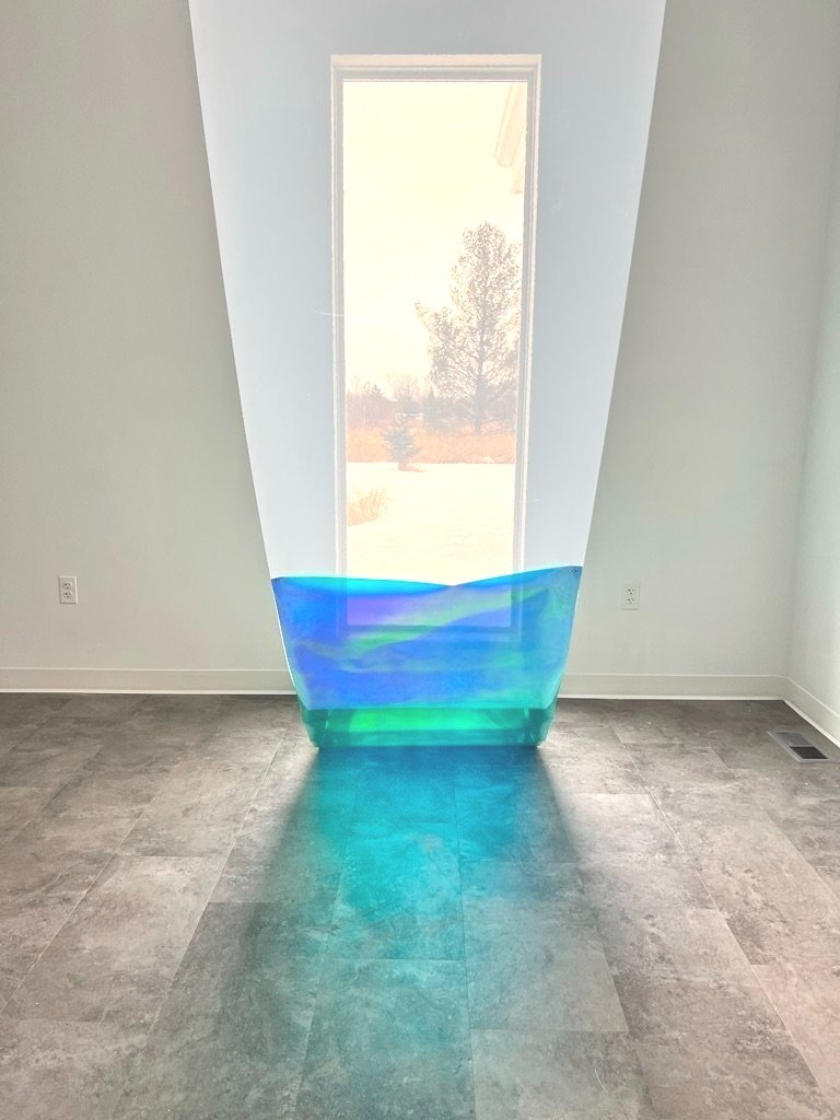 A large blue object in a room