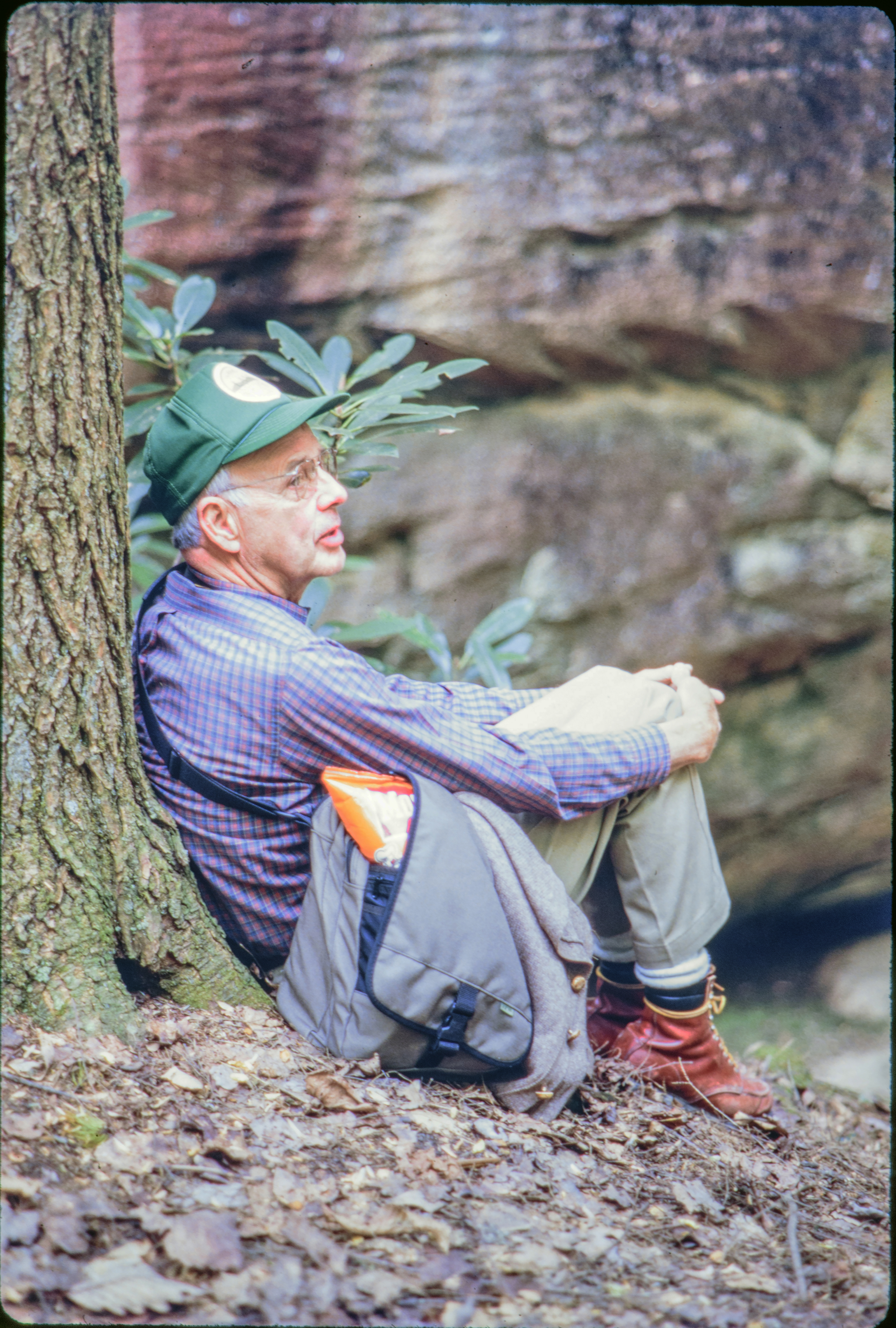 Wendell Berry resting against a tree