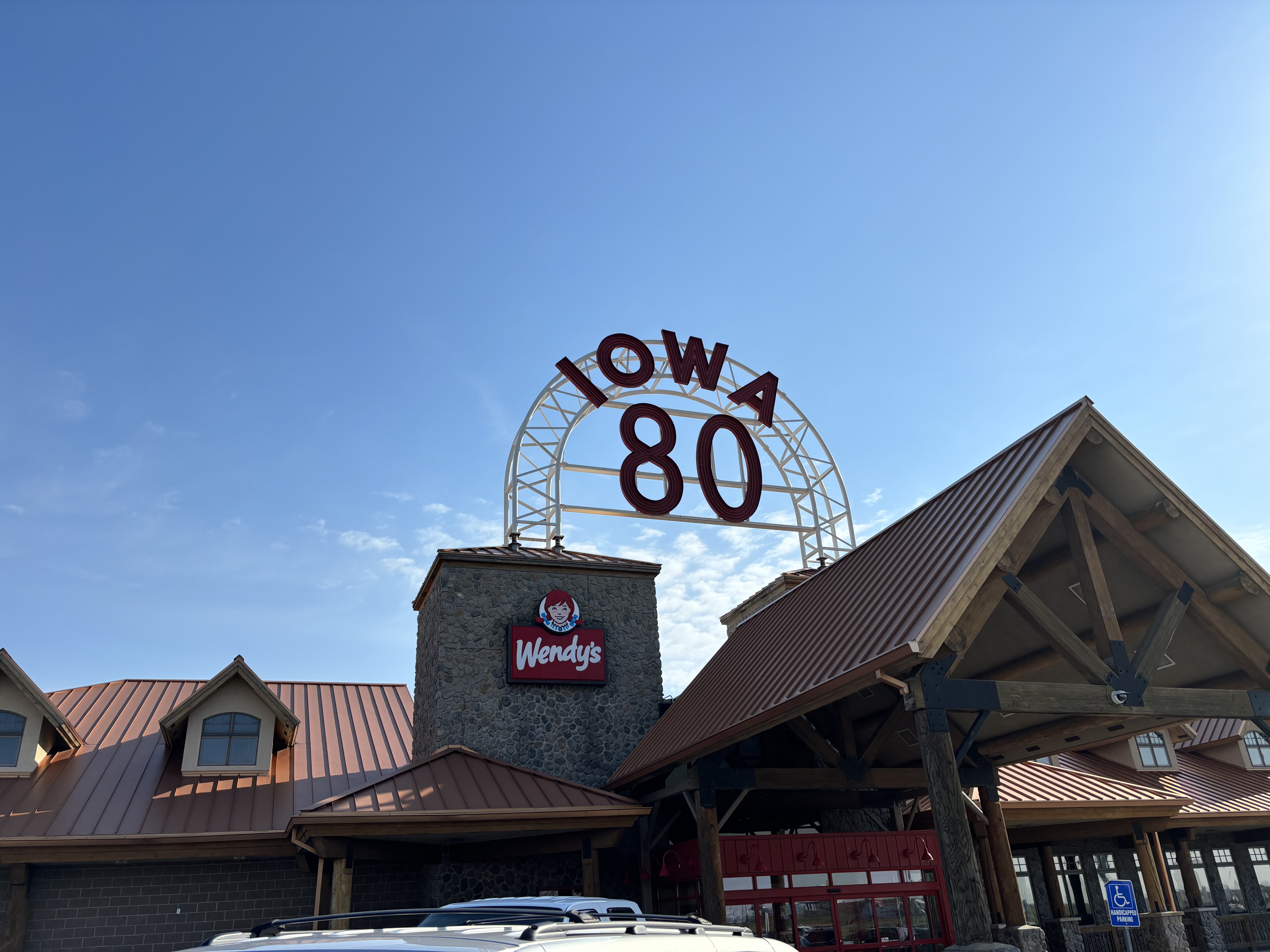 A building with a sign on top