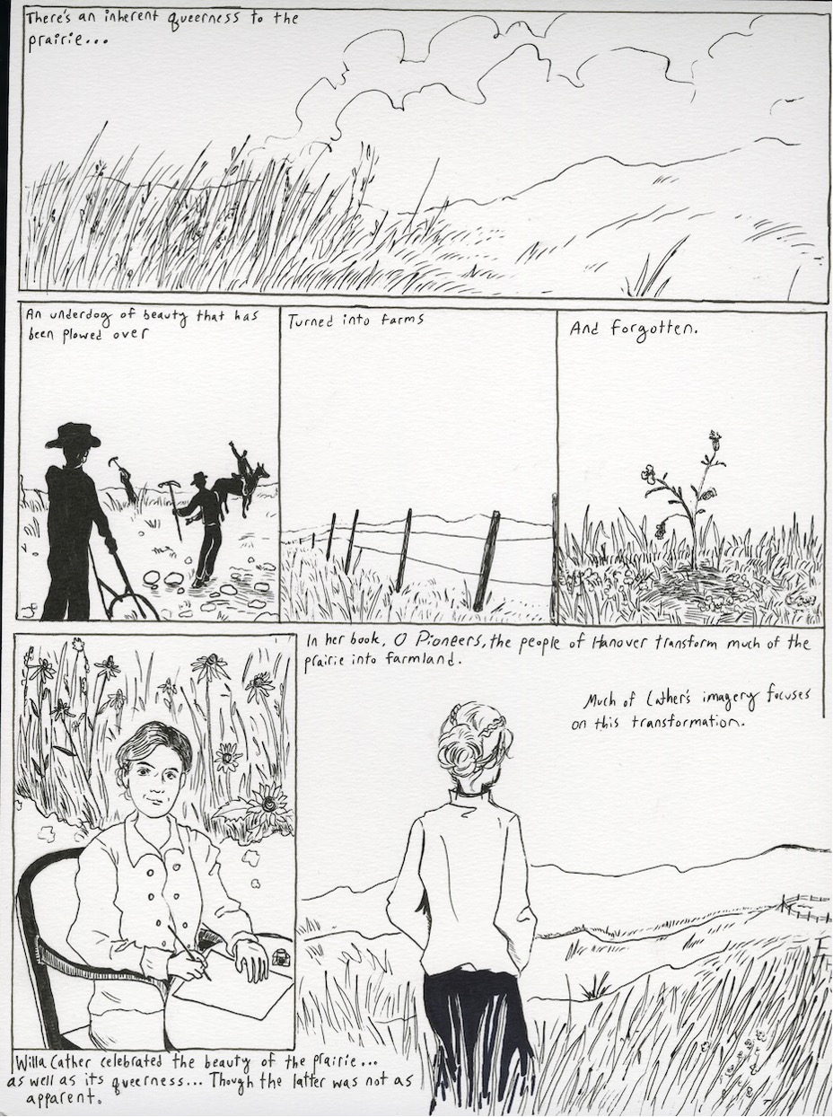 A comic page of a child in a field