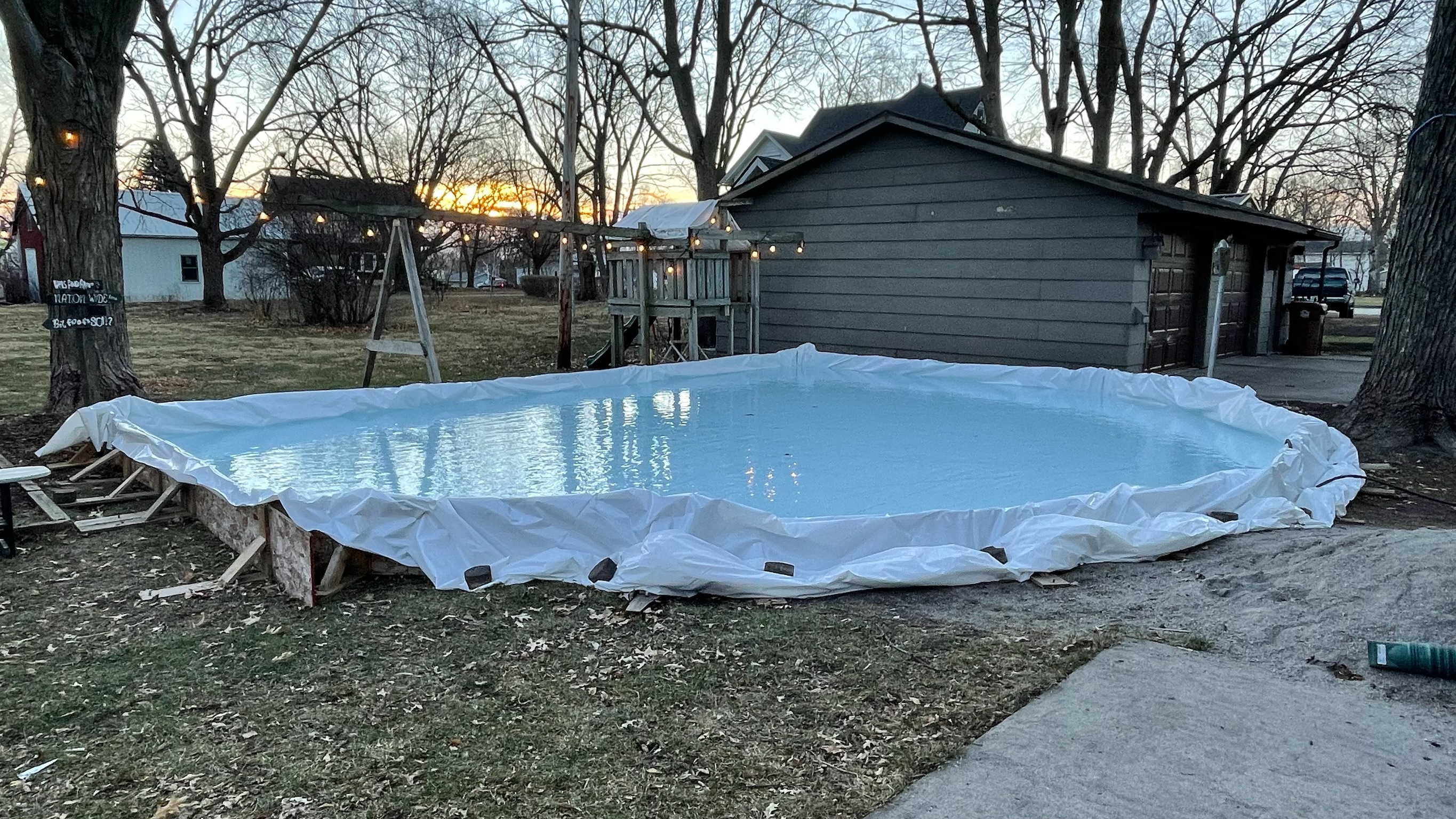 A pool in a backyard