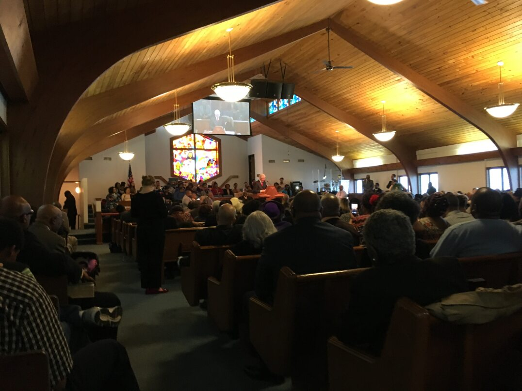 A group of people in a church