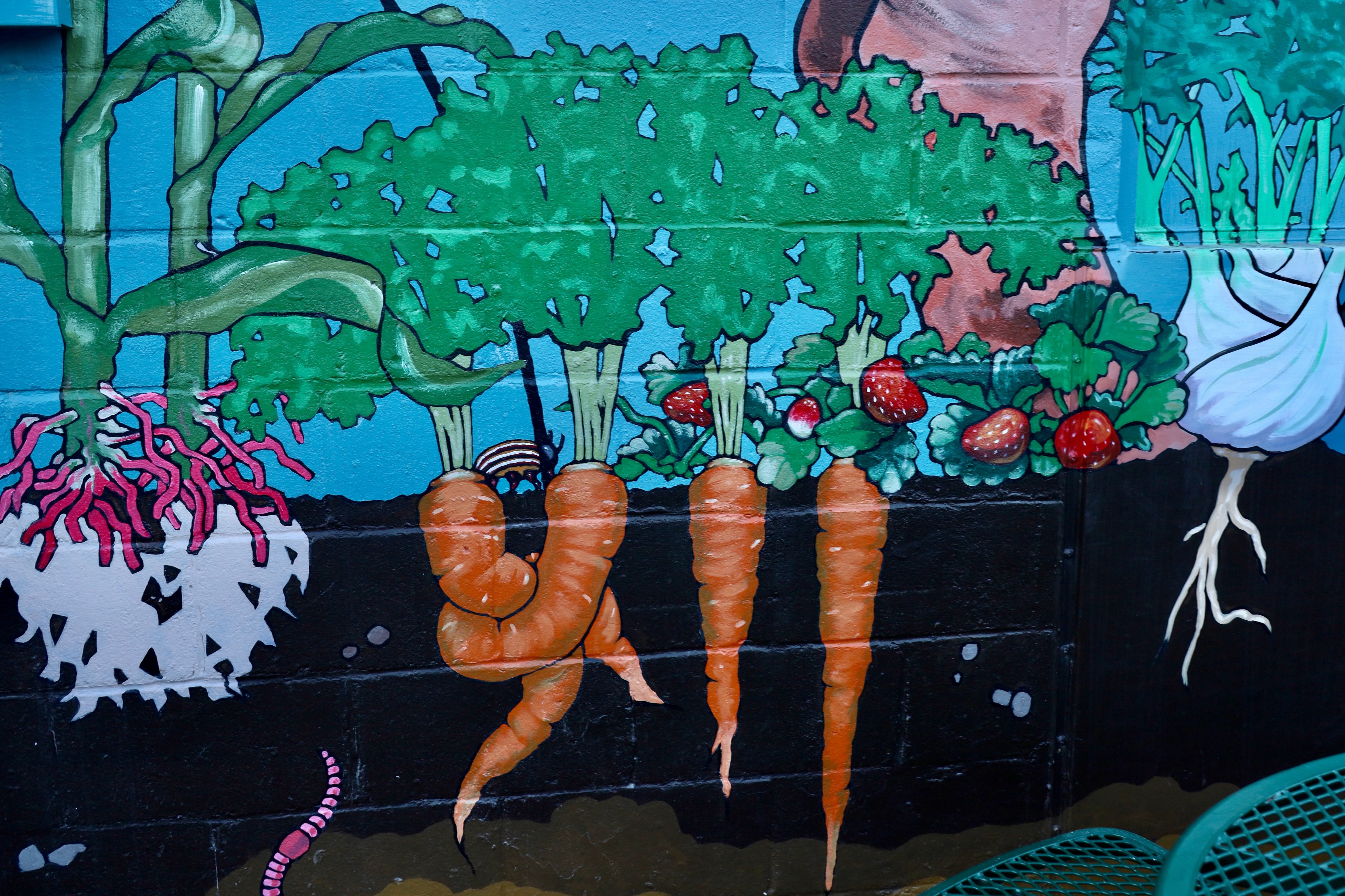 A mural of carrots and vegetables